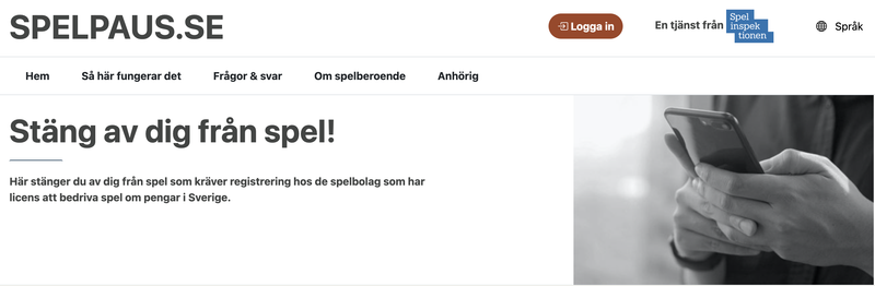 Självavstängningssidan är tillgänglig för alla casino i Sverige